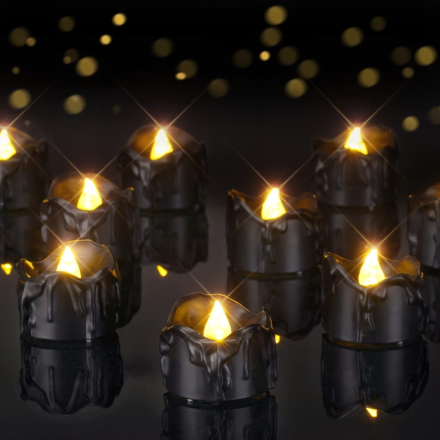 TEMU 24-pack Melting Black Candles Battery Operated Tea Lights, Halloween Flameless Flickering Candles, Ideal For Holiday Decor, Theme Party,