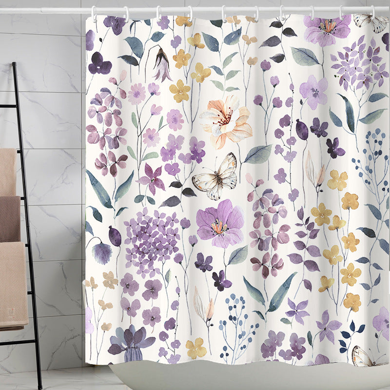 YL-37300 Tropical green leaf print shower curtain bathroom curtain waterproof and mildew proof partition curtain punch-free hanging curtain