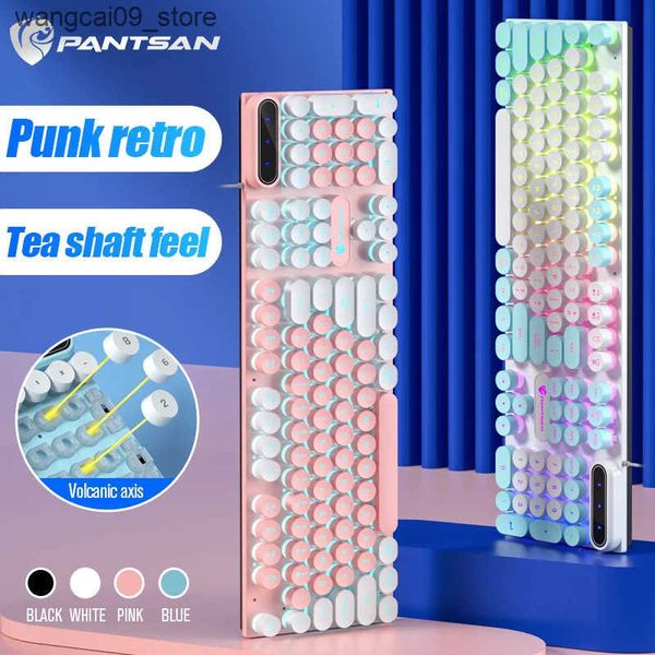 Keyboards Pinson Gaming Robotic Feel Chicken Eating Game Glow Keyboard Cable Punk Color Block Keyboard Computer Notebook External Keyboard J