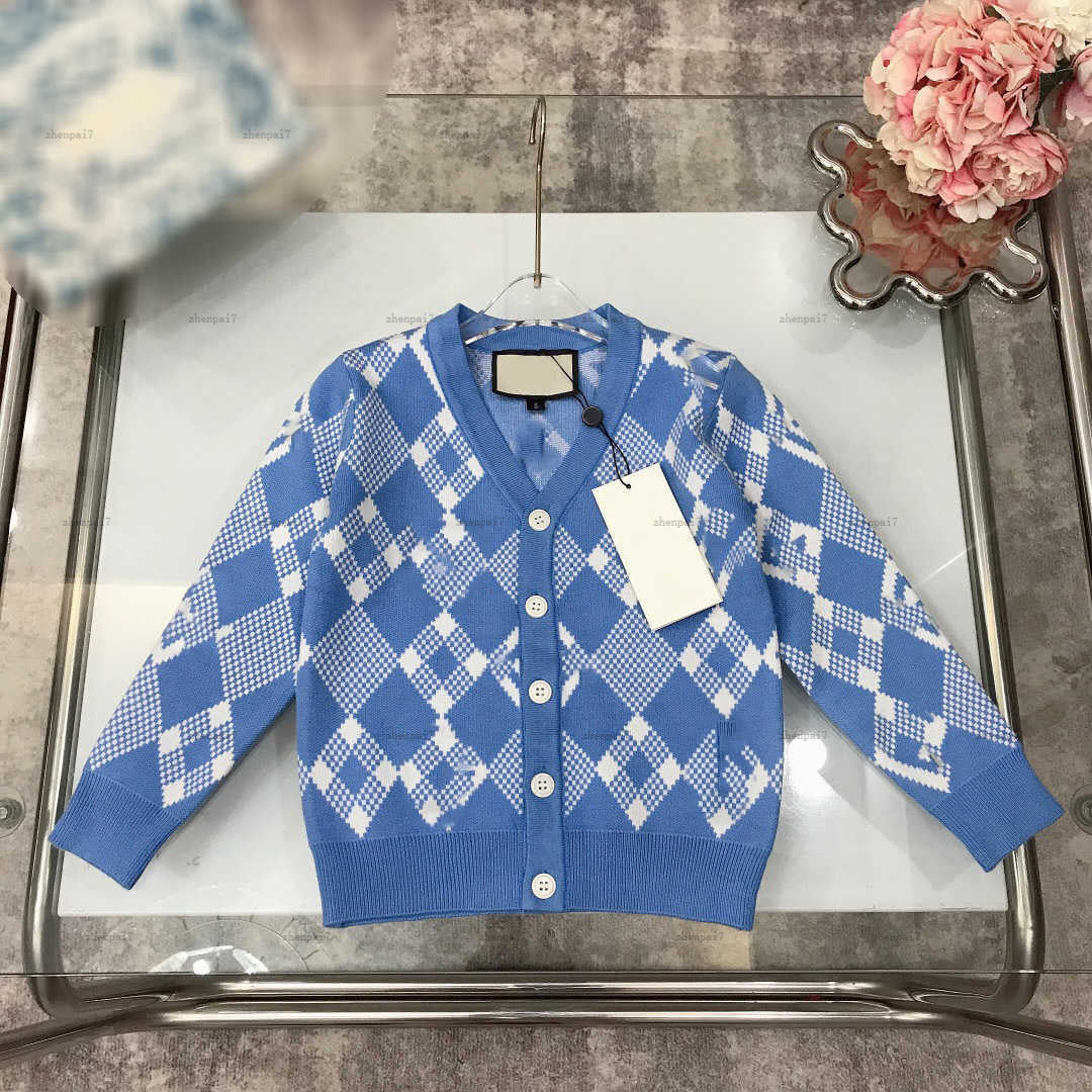 Top kids cardigan Diamond-shaped jacquard design child sweater Autumn kids designer clothes Long sleeved Knitted baby jacket A827X23N281-b