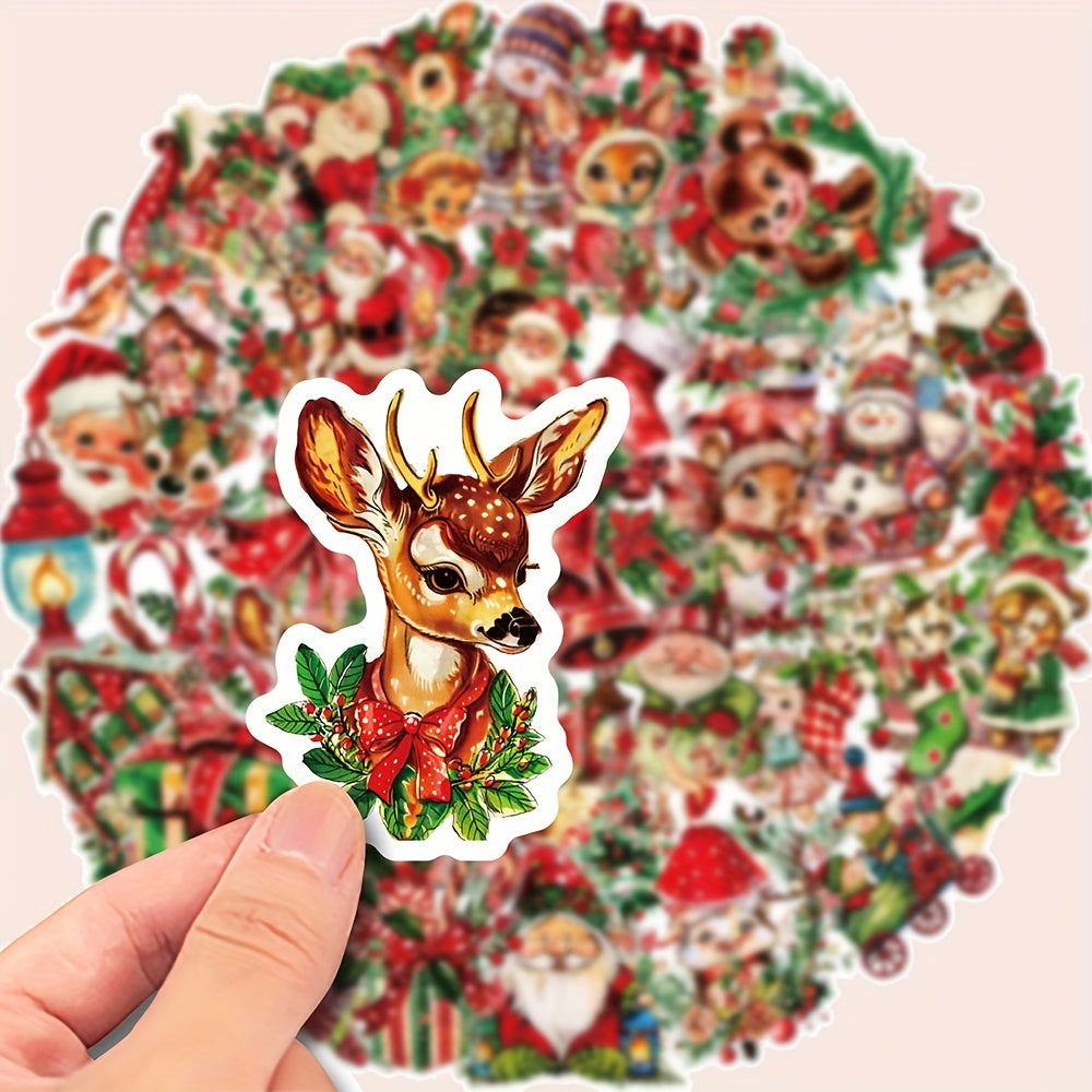 TEMU 50pcs Christmas Reindeer Waterproof Stickers - Transparent Vinyl Decals For Laptops, Phones, Water Bottles, Helmets & Guitars