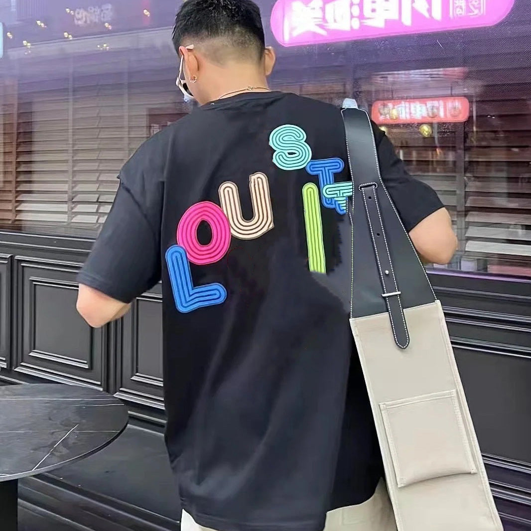 VL mens Womans Designers T-shirt Summer Luxury Correct Letter Brand pure high quality Cotton Clothing Short Sleeve round collar Black white shirt te