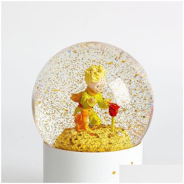 Novelty Items Ydewiner Light Crystal Ball Rotating Music Box 5 Inch 3D Color Little Prince Snow Globe Glass Wedding Gift Valentines 2 Dhuap