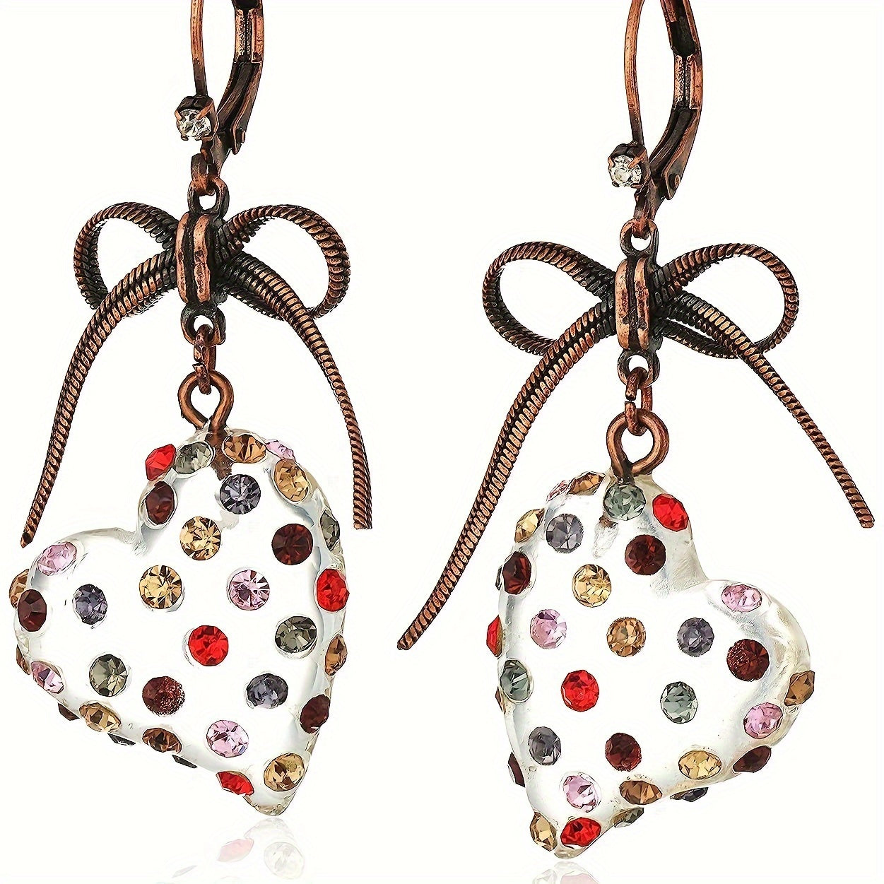 TEMU Elegant Heart-shaped Dangle Earrings With Colorful Bow Tassel, Casual Attire & Gifting, For Women, 1 Pair, Gift For Women | Boho Chic Jewelry |