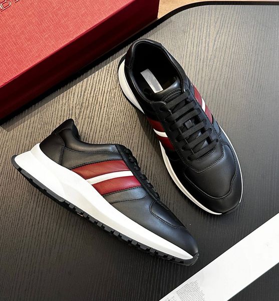 Luxury 2025SF Men Darsyl Sneakers Shoes Lace Up White Black Navy Striped Grained Leather Outline Trainers Runner Sport Man Discount Footwear