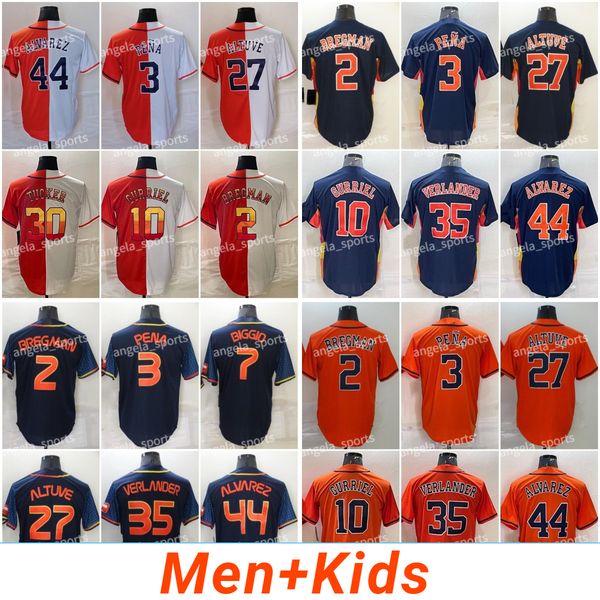 Baseball Jerseys Yordan Alvarez Men Kids Verlander Jeremy Pena Yuli Gurriel Jose Altuve 2 Alex Bregman Navy Orange Youth Stitched Jersey New