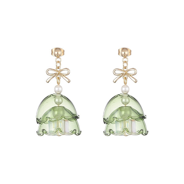 Boucles d'oreilles pendantes en verre d'arbre de Noël avec perles de coquillage