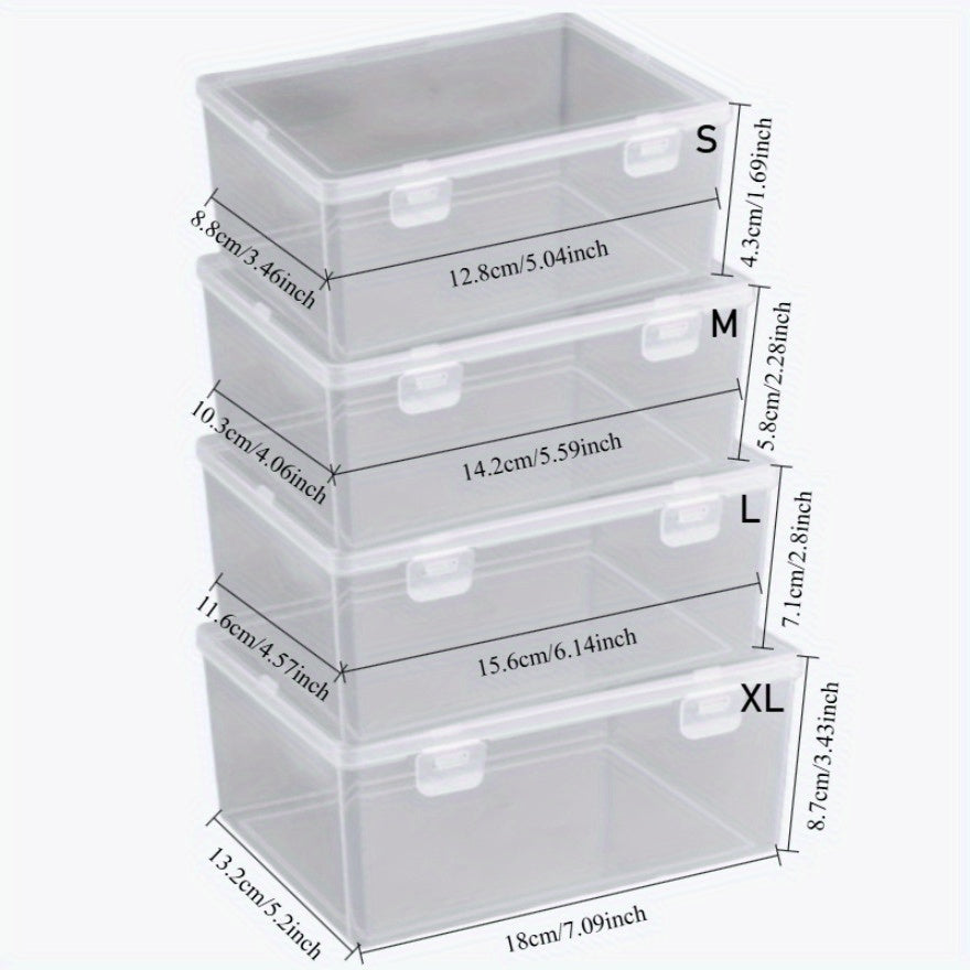 TEMU 4-pack Clear Plastic Storage Boxes With Secure Double Lids - Stackable High Quality Organizers For Desk, Drawer, - Durable Multi-use Containers
