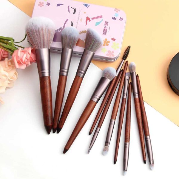 11pcs Professional Brushes Makeup Kit Simulated Animal Hair Eyeshadow Eyelash Powder Wood handle Make up Brushes Set Y240807