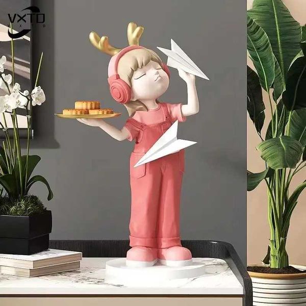 Decorative Objects Figurines Creative Girls Storage Tray Resin Ornaments Home Decor Crafts Statue Office Desk Figurines Decoration Bookcase