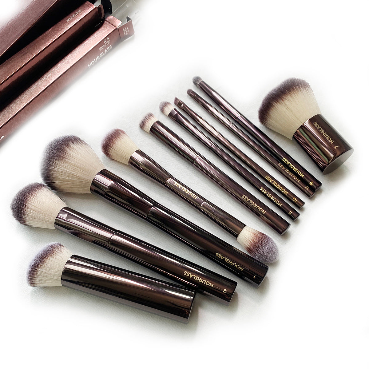 Hourglass Makeup Brushes Set 10Pcs Cosmetic Brush for Face Powder Blush Eye Shadow Crease Concealer Brow Liner Smudger Dark-Bronze Metal Handle Beau