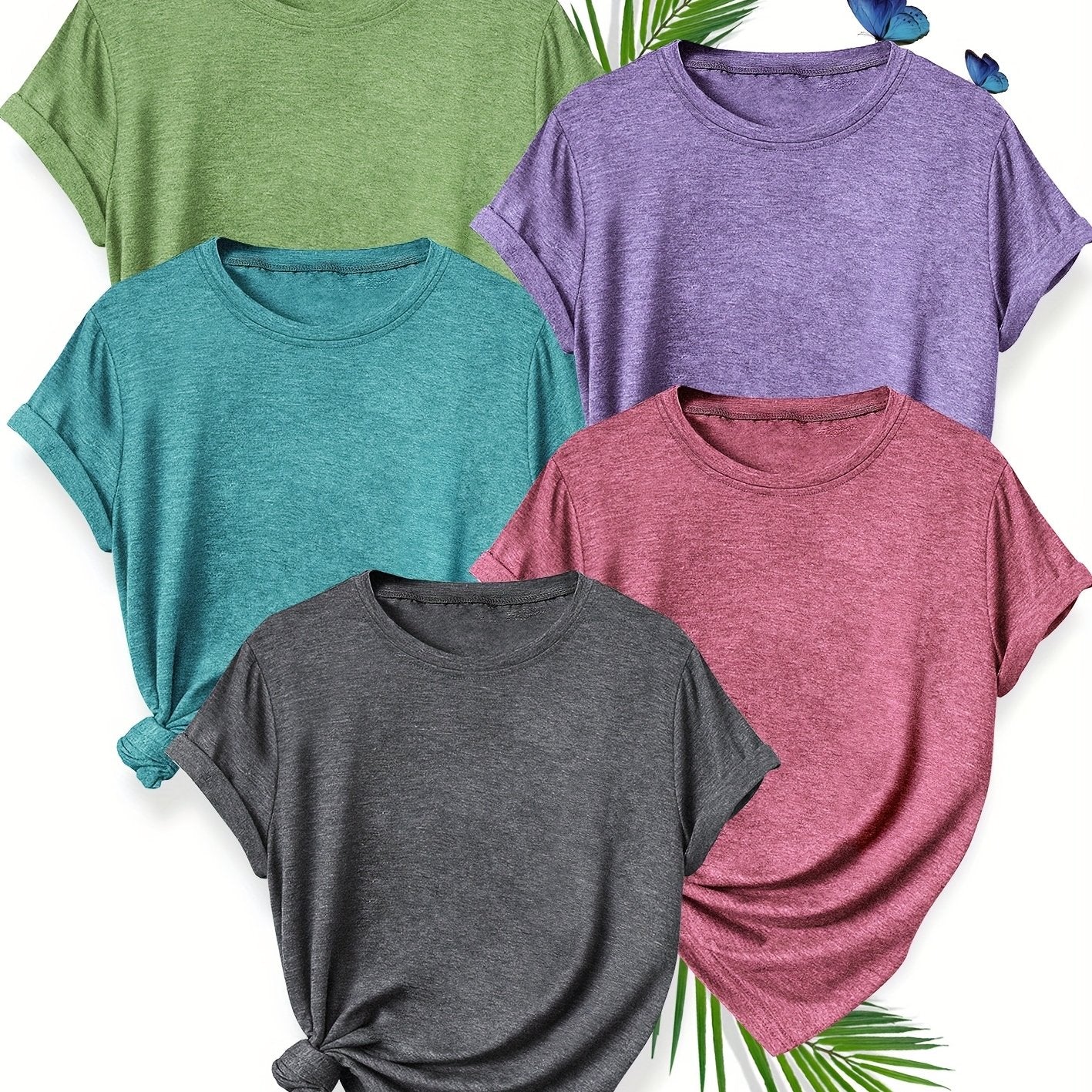 TEMU A Set Of 5 Mixed Styles Featuring A Plain Series Of Fashionable Retro Women's Casual Sports Tops For Spring, Autumn, And Winter, Available In