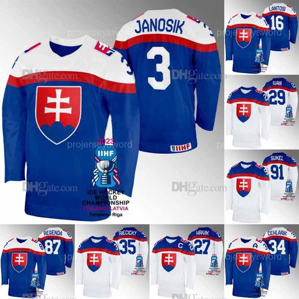 Slovakia Hockey 2023 IIHF World Championship Jersey Adam Janosik Robert Lantosi Peter Cehlarik Pavol Egenda Dominik Riecicky Marek Hrivik Ma