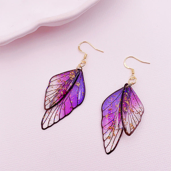 Boucles d'oreilles pendantes en alliage à paillettes en forme d'aile de papillon