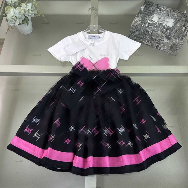 Luxury girls dress set Complete labels kids designer clothes baby t-shirt suits Bow print short sleeved and Multi-color logo printed skirt