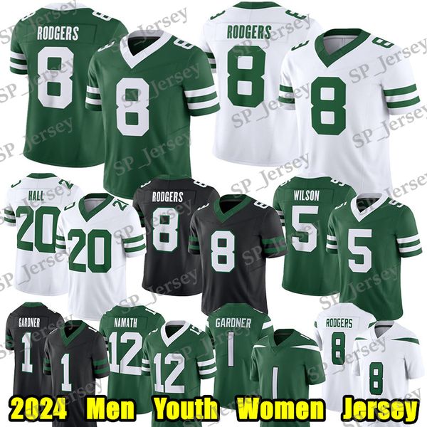 #8 Aaron Rodgers Football Jersey #5 Garrett Wilson Sauce Gardner Quinnen Williams Breece Hall Joe Namath Olumuyiwa Fashanu Jermaine Johnson