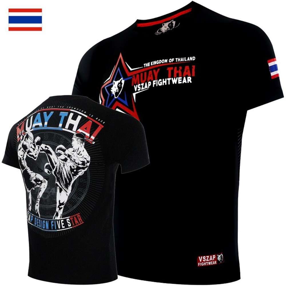 Vszap Muay Thai Fight Sports Pure Cotton Fighting T-shirt Competition Fiess Training MMA Duel Kick Combat Clothes