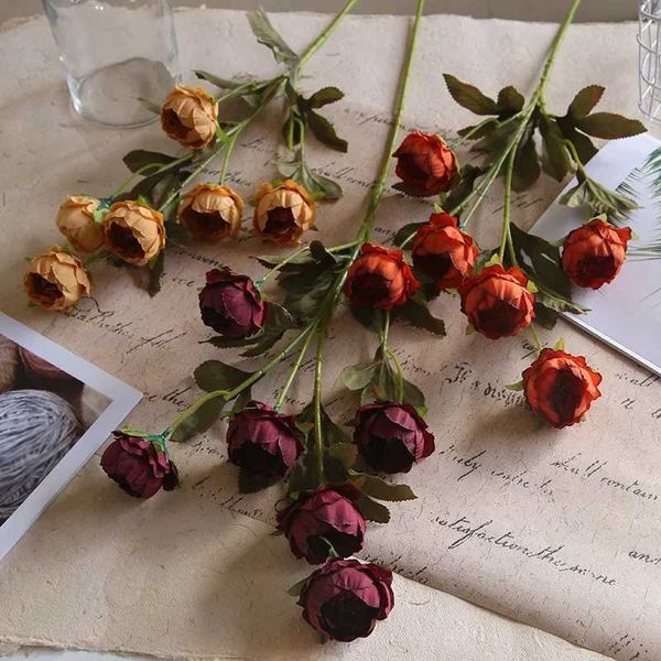 6 Peony Artificial Flowers Plants Wedding He Decoration Fake Dried Preserved Flower Peony Rose Petals Flt SuppliesT250122