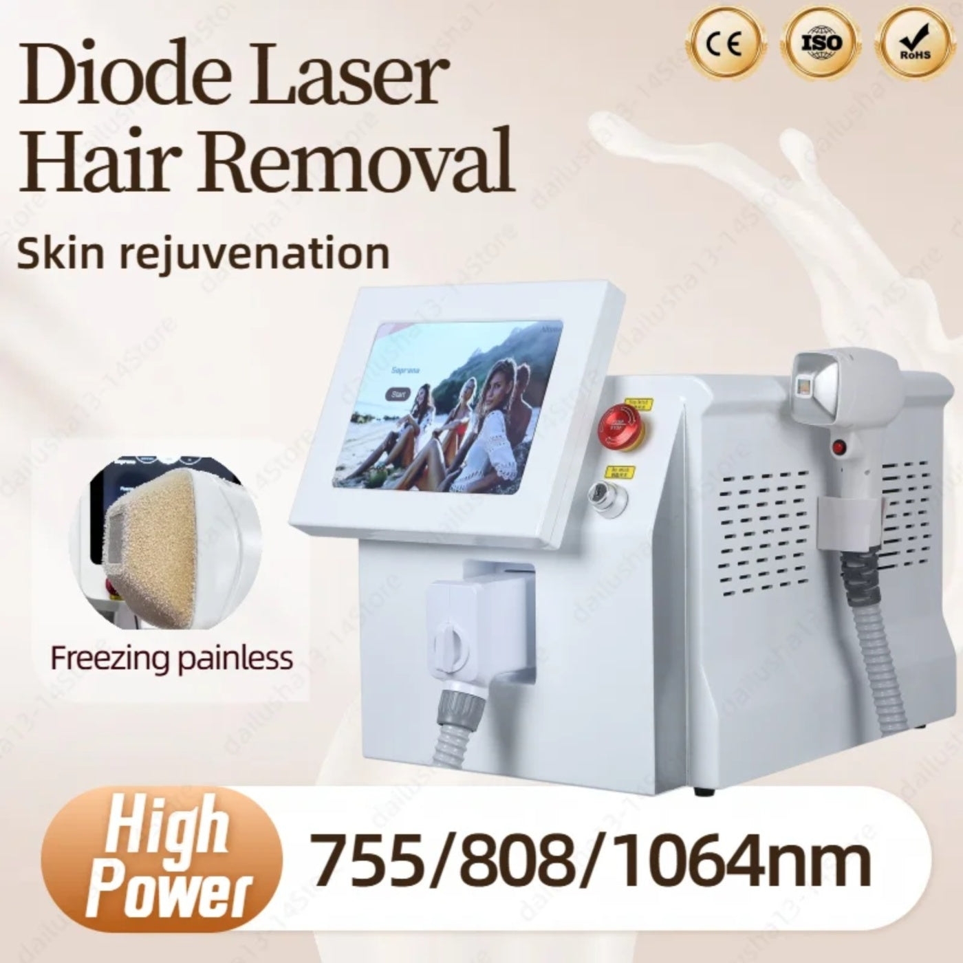 Professional Diode Ice Titanium Laser Hair Removal Machine Portable 808nm 755nm 1064nm Alexandrite Device 3 Waves Permanent Removal