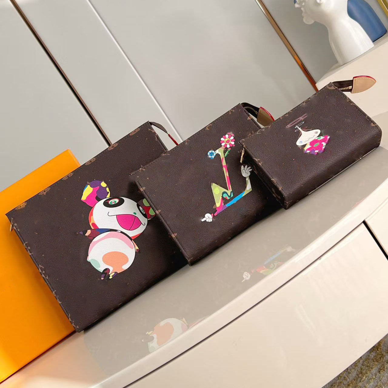 TM Trio Toiletry Pouch 3 in 1 trio toilet pouch bag casual designer luxury women cosmetic bag toiletries pouch clutch bag totes handbag wallet top 1