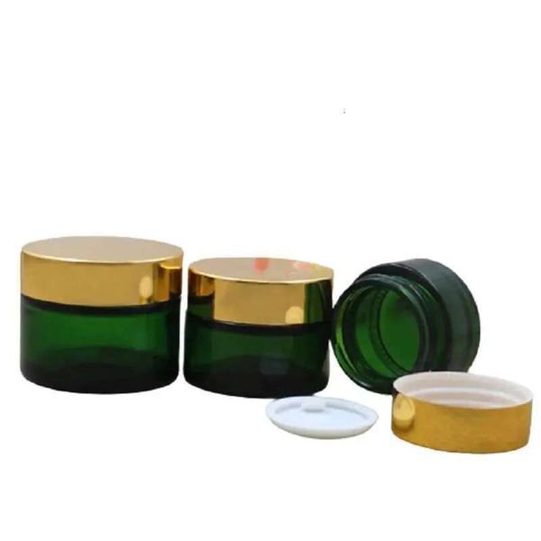15Pcs Green Glass Jar 20G 30G G Empty Portable Makeup Container Shiny Gold Lid Cosmetic Refillable Bottle Skincare Cream Pots