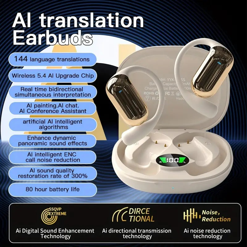 TEMU Mozc Ai Language Translation Earbuds, Wireless Headphone, Wirelessearbuds, 3-in-1 Translator Earbuds 144 Languages & Accents, Translator Device