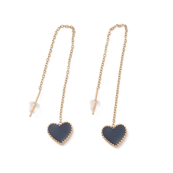 Longues boucles d'oreilles pendantes avec cœur en émail