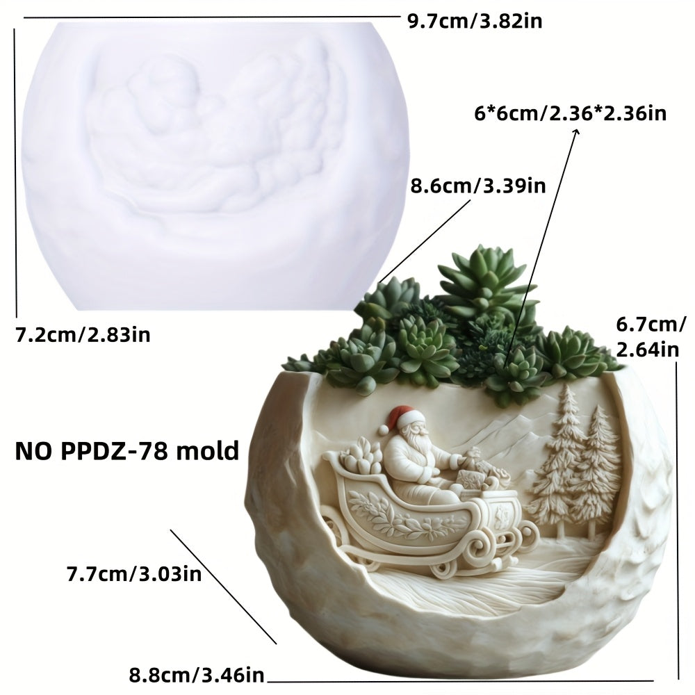 TEMU Silicone Mold - Santa Claus Sleigh & Cedar Relief Design, Candle Cup & Succulent Planter, Reusable Christmas Gift Craft Mold For Resin Concrete