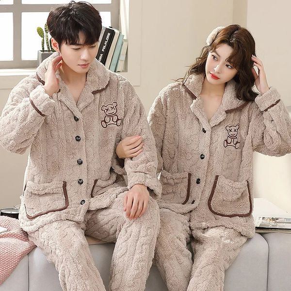 Pajama Large Size 6Xl Man Warm Winter Lovers Nightwear Sleepwear Night Outfit Flannel Pajamas Set Thick Long Sleeve 241228