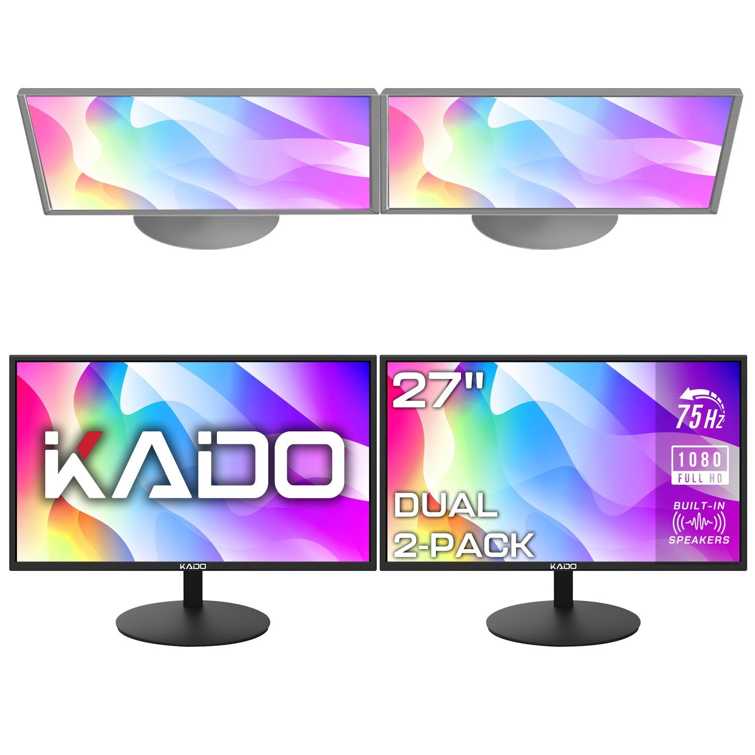 TEMU By Dual Monitor Setup - 2-pack 27" 1920x1080 Computer Monitor 75hz Vesa Mount Office Gaming Built-in Speakers