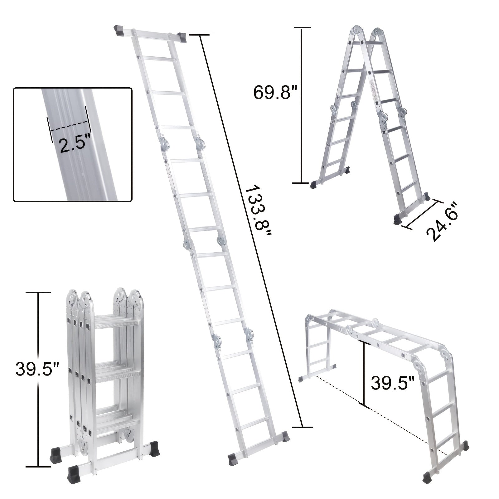 TEMU 330lb 12.5ft Multi Purpose Aluminum Extension 7 In 1 Folding Step Ladder Foldable Lightweight Ladder