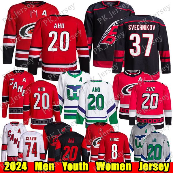 #20 Sebastian Aho Reverse Retro hockey jersey #37 Andrei Svechnikov Brent Burns Frederik Andersen Staal Martin Necas Ron Francis Jaccob Slav