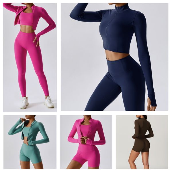 Women&#039;s Yoga Outfit Three Pieces Suits Vest+Pants+Jackets Set gym Exercise Close-Fitting Fitness Wear Running Elastic Workout Tracksuit