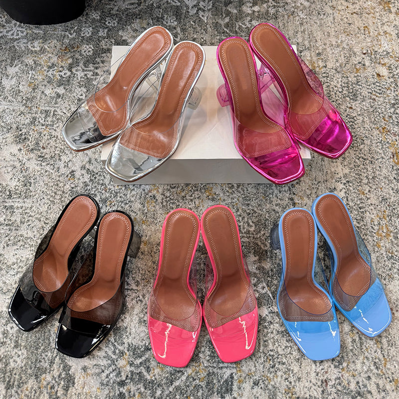New pvc series mule slippers sandals Open toe transparent Stiletto Heel sole Slides women&#039;s Luxury Designers Evening Dress shoes factory footwe