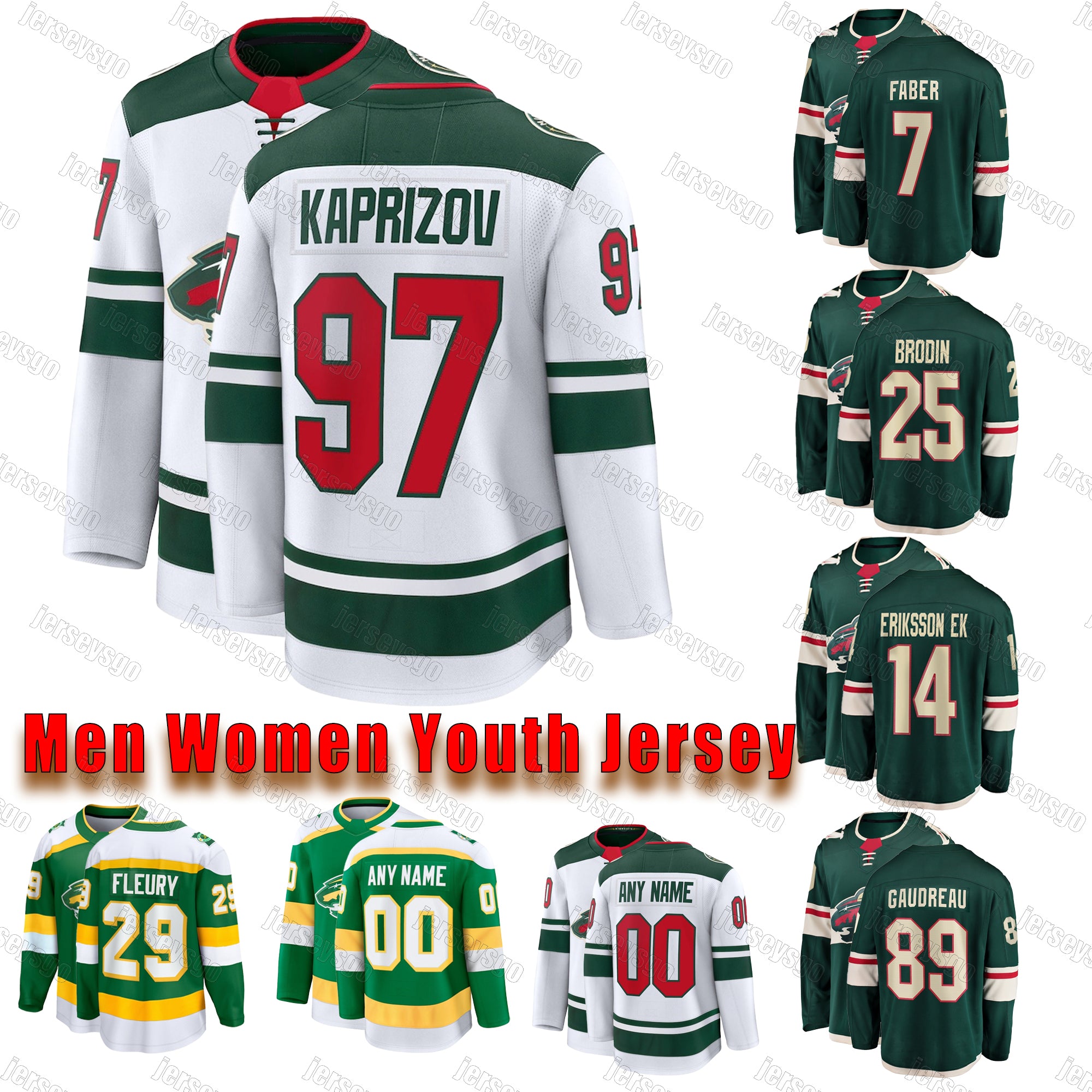 #97 Kirill Kaprizov Reverse hockey jersey Wild jerseys #7 Brock Faber Mats Zuccarello Marc-Andre Fleury Jared Spurgeon Foligno Marco Rossi Eriksson
