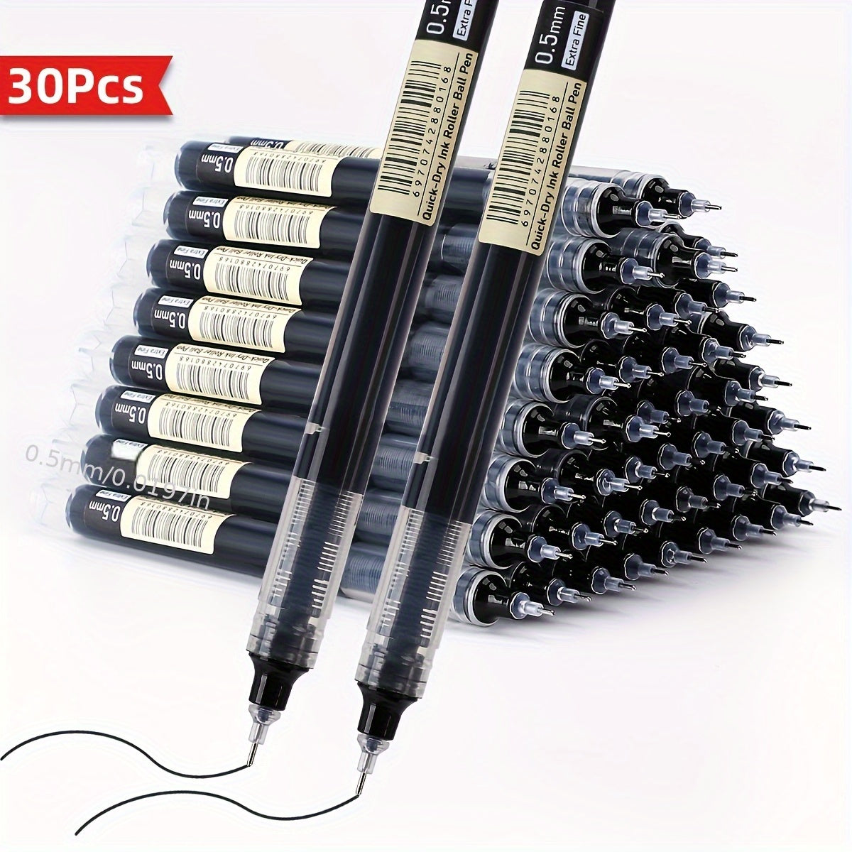 TEMU 30-pack Quick-dry Ink Pens - 0.5mm Tip | Smooth Writing, Waterproof | For School, Office & Everyday Use - Ideal For Precise Tasks
