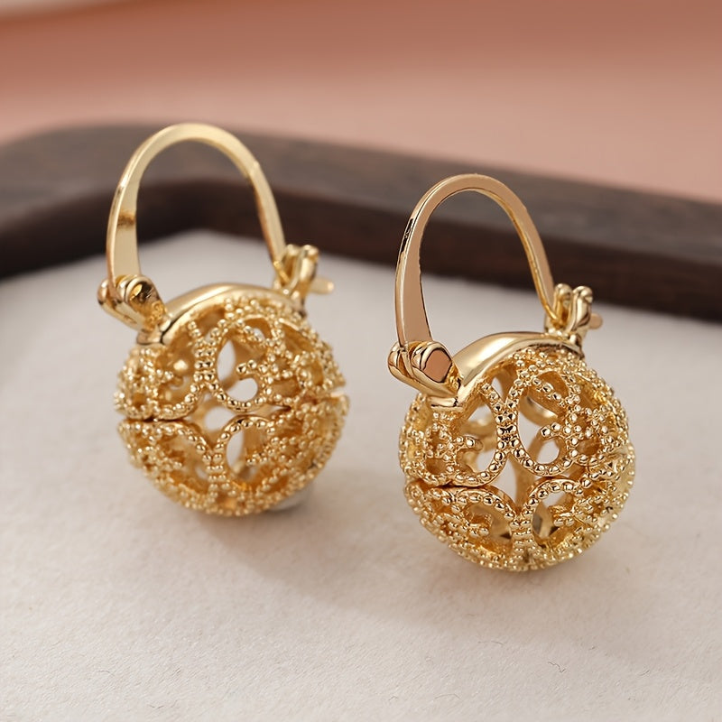 TEMU Fonect Women's Lever Back Hoop Earrings - Golden- Spherical Hoops With Hollow Circle & Bezel Setting, April Birthstone (--lab-), Wedding--gala