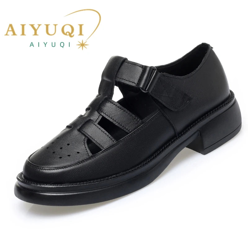 AIYUQI Women Genuine Leather Sandals Large Size Non-slip Women Summer Sandals Casual Round Toe Female Gladiator Sandals