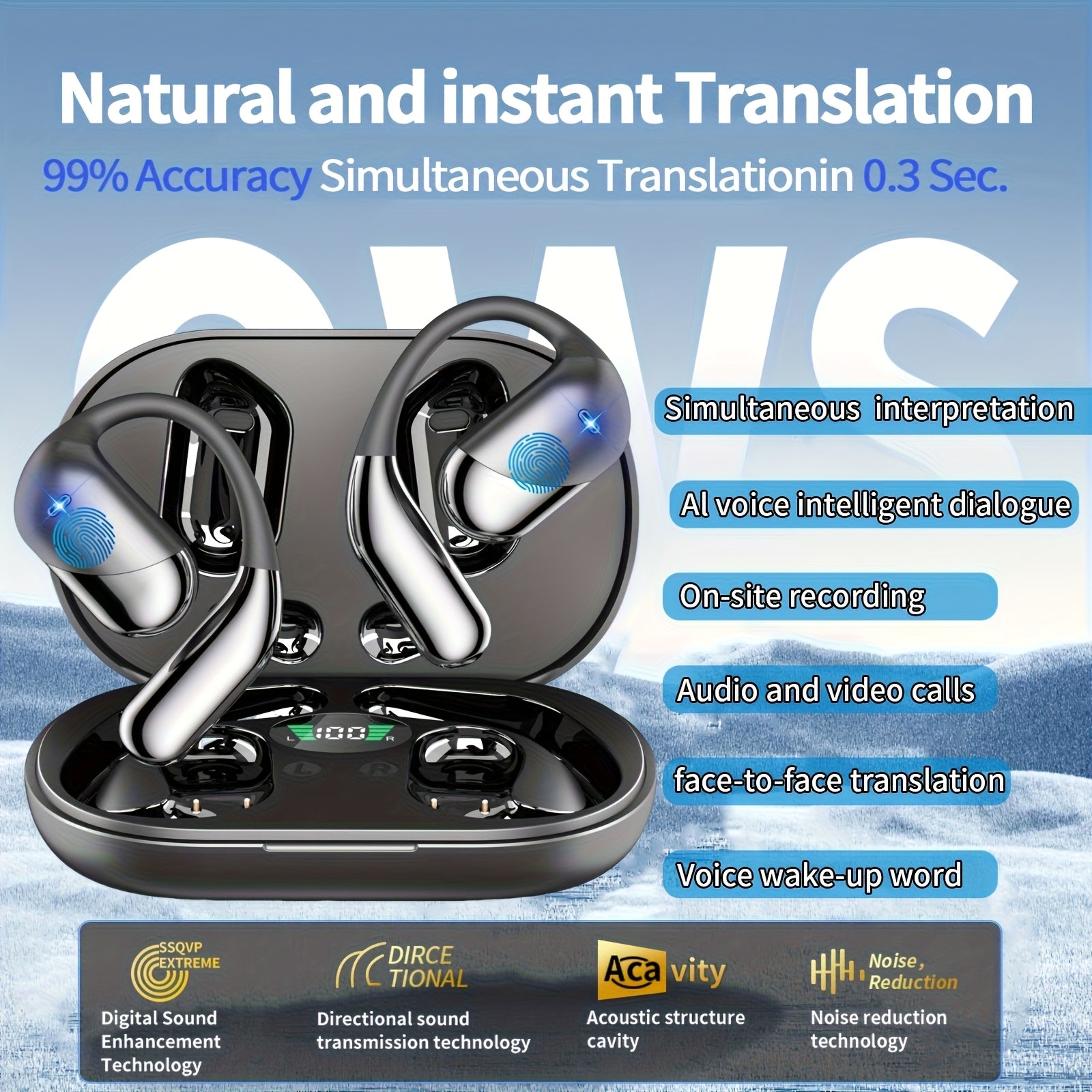 TEMU Ai Translation Earbuds Real Time, 3-in-1 Translator Earbuds, Wireless Translation Headphones Ai Translation True Wireless Earphones, Open Ear