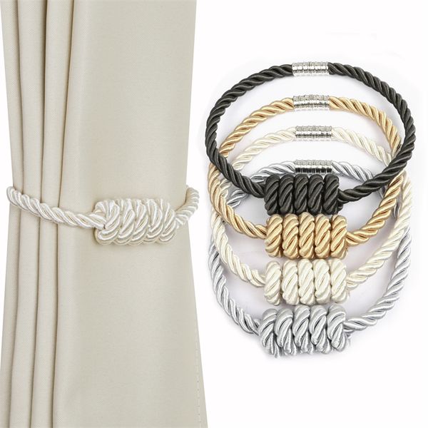 2Pieces Curtain Tieback Buckle Clips Weave Rope Tie Backs Holdbacks Window Drape Decorative Silver Curtain Holder Accessories