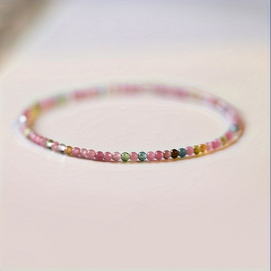 TEMU 4mm Elegant Natural Beaded Bracelet - Chinese Style Colorful Beads, Ideal For Women' Wear And Gifting, Casual Attire Or Special Occasions, Daily
