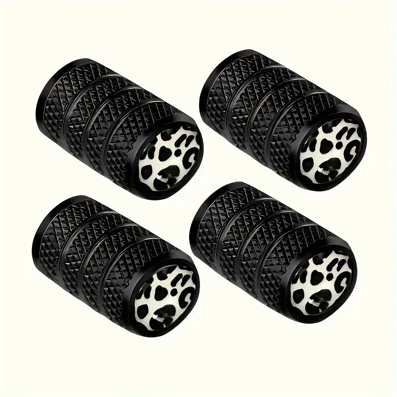 TEMU 4pcs Tire Valve Stem Caps - Dustproof Seal Covers For Trucks, Bikes & Cars, Copper With Black & White Cowhide Design