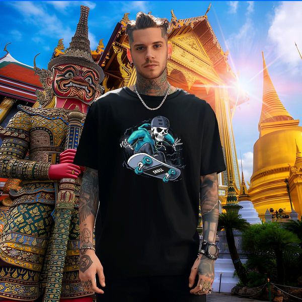 Loose T-Shirts 100% Cotton 230g skateboarding Sport White Plus Size Breathable Soft Men Clothes T-Shirt 2024 Summer Polos