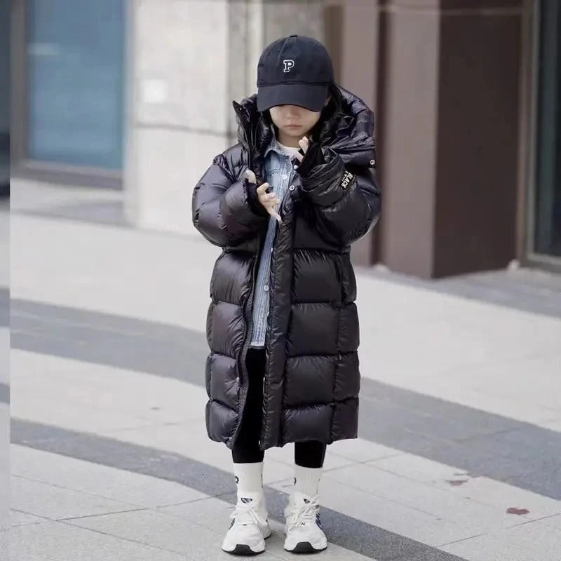 Girls Winter Duck Down Jacket Thickness Long Warm Puffer Coat Boys Waterproof Hooded Parkas Kids Snow Outerwear 240921