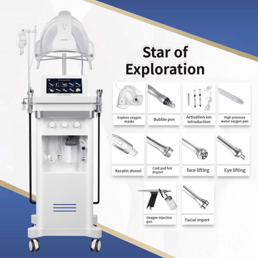 High Performance Hydro Dermabrasion Aqua Facial Peeling Microdermabrasion Bubble Cleaning Machine 10 in 1 Dermabrasion + Photodynamic Oxygen Mask