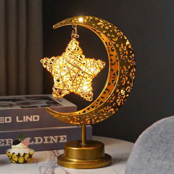 2025--Novelty Items Gold Metal Moon Led Lamp Metal Night Light Bedroom Decor Lamp Eid AlFitr Gift Atmosphere Lamp Party Decoration