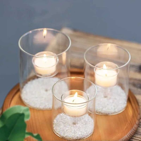 Candle Holders Vintage Glass Candle Holders Transparent Windproof Candlestick Rustic Wedding Birthday Party Dinner Table Home Decoration Cra