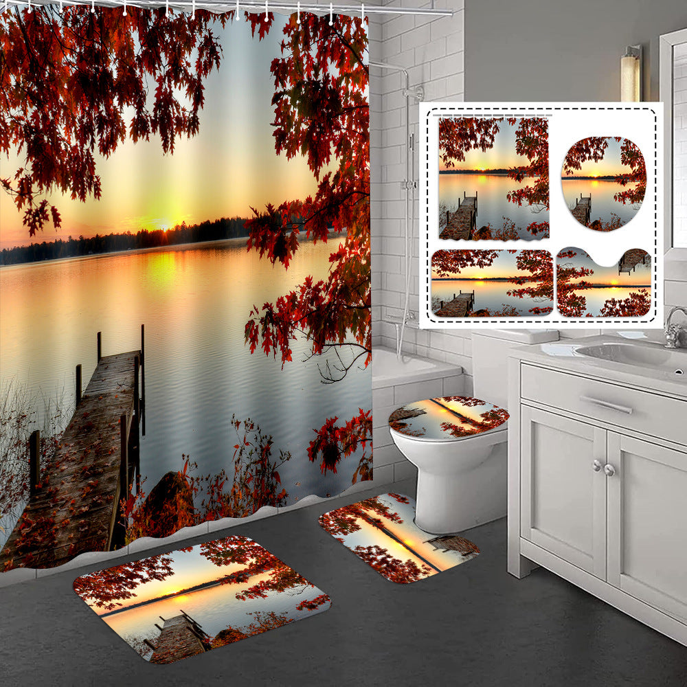 YL-37438 3D HD digital printing polyester waterproof and mildew-proof shower curtain set