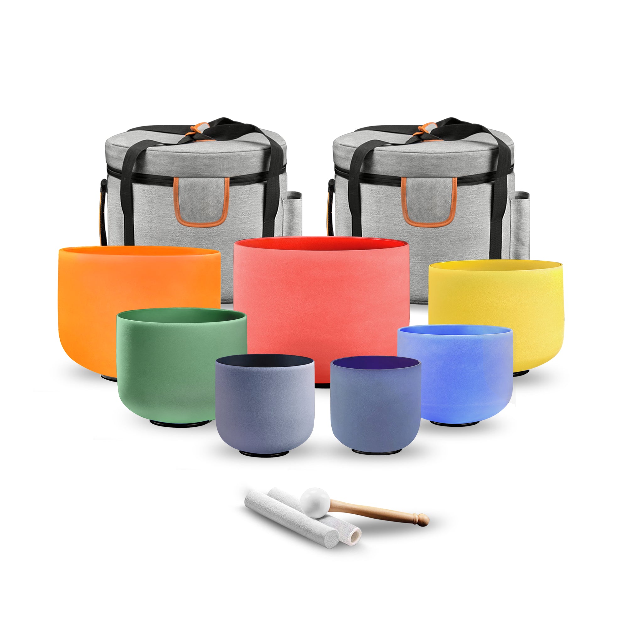 7 Chakra Colored 432Hz Crystal Singing Bowl Set-7-12 Inch Frosted Quartz Sound Therapy Bowls for Meditation, Yoga & Reiki-Includes Suede Mallets, Pa