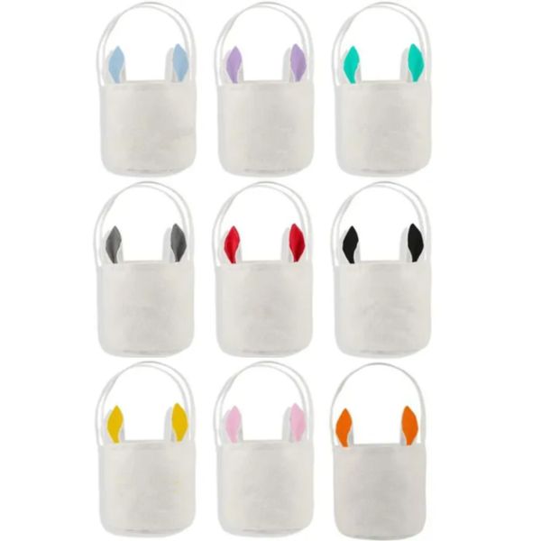 Sublimation Blank Easter Bunny Basket Bags With Handle Carrying Gifts And Eggs Hunting Candy Bag Halloween Storage Rabbit Handbag Toys Bucke
